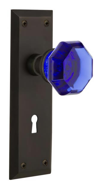 Nostalgic Warehouse New York Plate with Cobalt Waldorf Knob