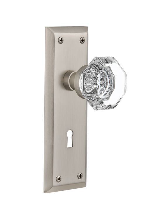 Nostalgic Warehouse New York Plate with Waldorf Knob - Satin Nickel ( All Mortise Come W/ Keyhole )