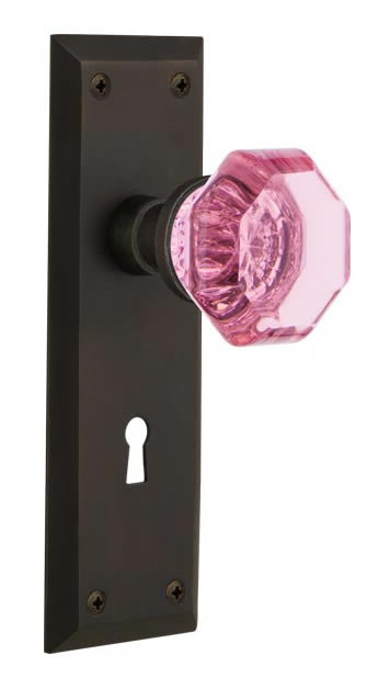 Nostalgic Warehouse New York Plate with Pink Waldorf Knob
