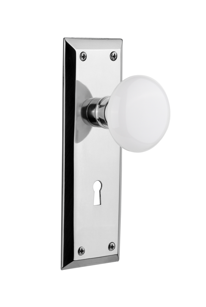 Nostalgic Warehouse New York Plate with Porcelain Knob - Mortise Lock
