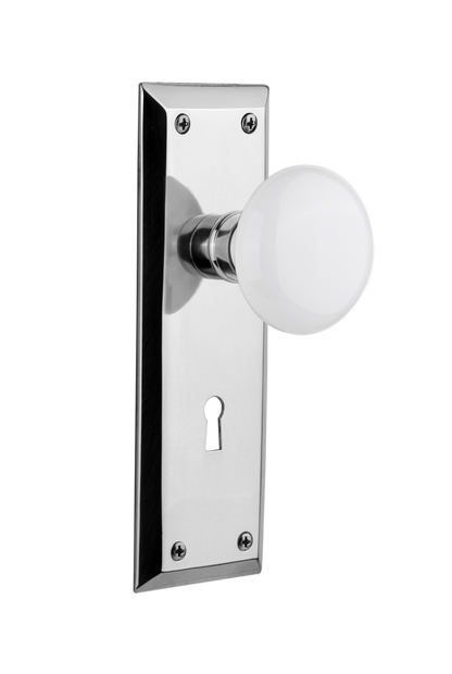 Nostalgic Warehouse New York Plate with Porcelain Knob - Mortise Lock