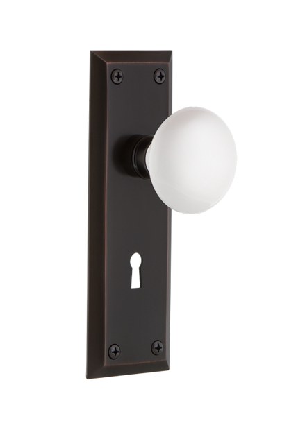 Nostalgic Warehouse New York Plate with Porcelain Knob - Timeless Bronze