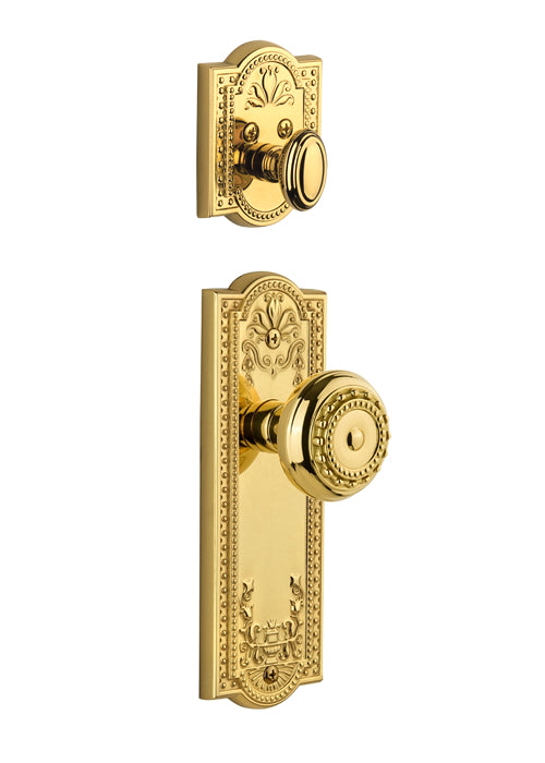 Grandeur Parthenon Handleset with Parthenon Knob - Interior Half Only Polished Brass / Lifetime Brass