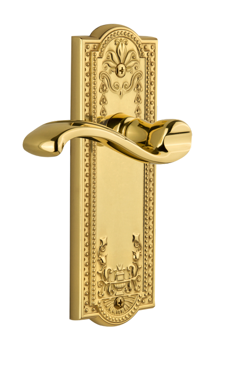 Grandeur Parthenon Plate with Portofino Lever in Polished Brass/Lifetime Brass