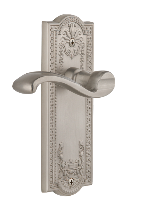 Grandeur Parthenon Plate with Portofino Lever in Satin Nickel