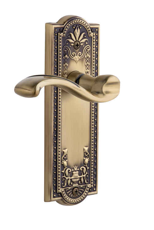 Grandeur Parthenon Plate with Portifino Lever in Vintage Brass