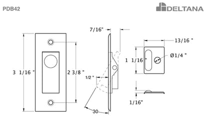 Deltana PDB42 Pocket Door Bolt Measurements