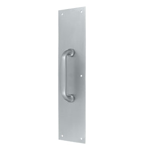 Deltana Solid Brass 15 Inch Push Plate with Handle - Brushed Chrome