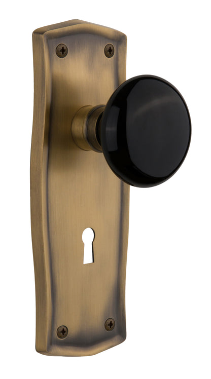 Nostalgic Warehouse Prairie Plate with Black Porcelain Knob - Mortise Lock