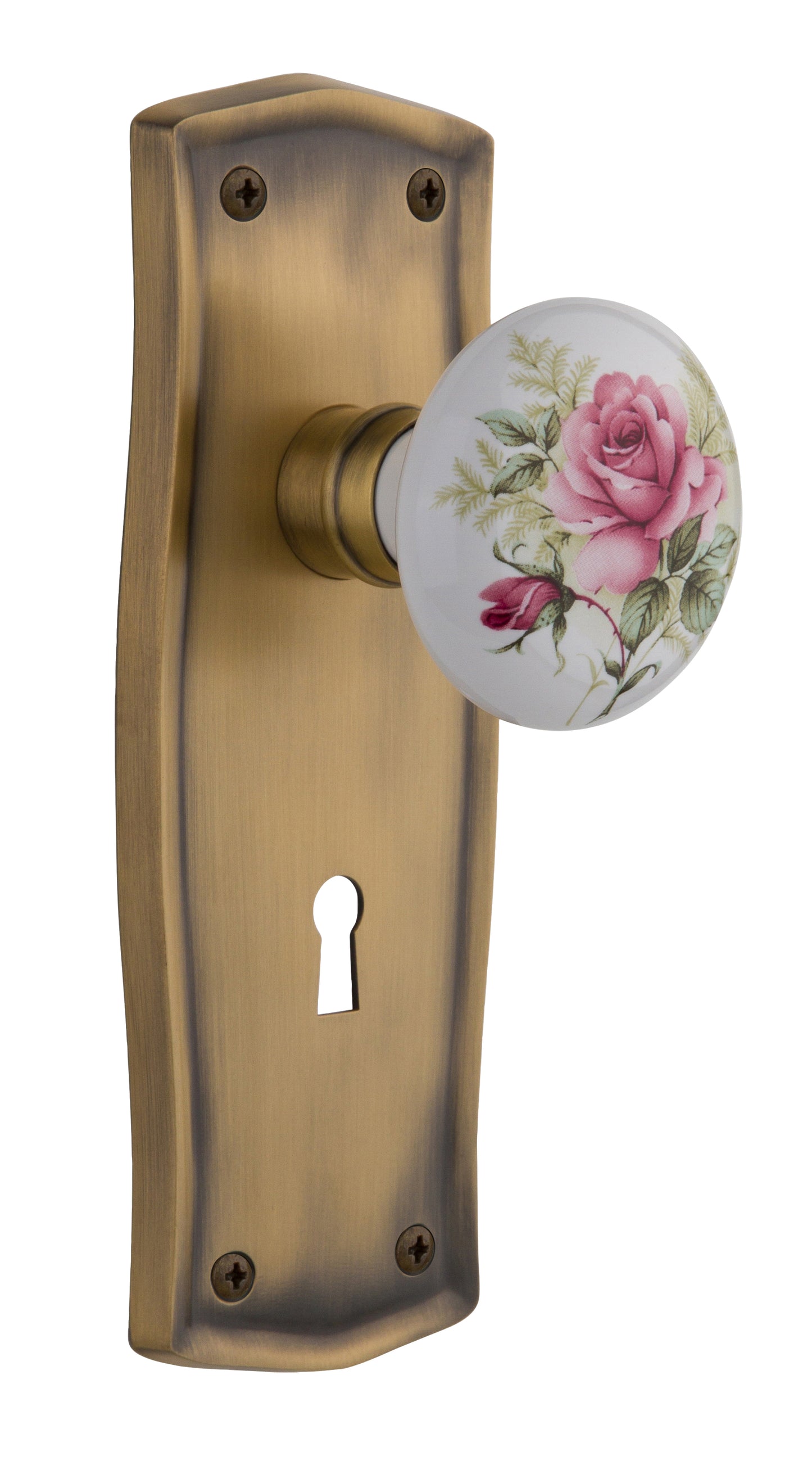 Nostalgic Warehouse Prairie Plate with White/Rose Porcelain Knob - Mortise Lock