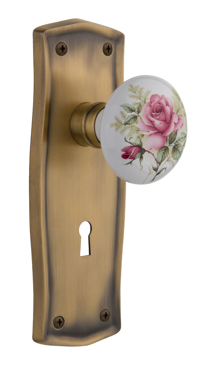 Nostalgic Warehouse Prairie Plate with White/Rose Porcelain Knob - Mortise Lock