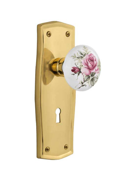 Nostalgic Warehouse Prairie Plate with White/Rose Porcelain Knob - Mortise Lock