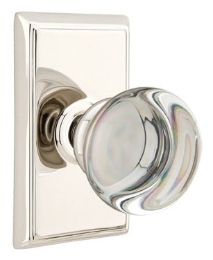Emtek Providence Crystal Knob with Rectangular Rosette - Polished Nickel