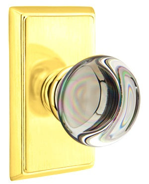 Emtek Providence Crystal Knob with Rectangular Rosette - Polished Brass