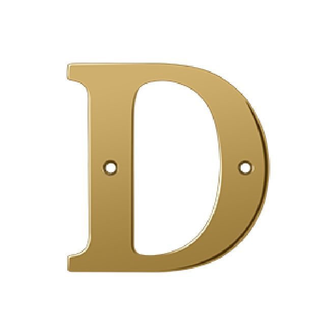 Deltana Solid Brass 4 Inch Residential Letter D - Polished Brass