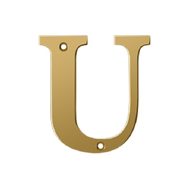 Deltana Solid Brass 4 Inch Residential Letter U - PVD Lifetime Brass
