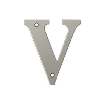 Deltana Solid Brass 4 Inch Residential Letter V - Brushed Nickel