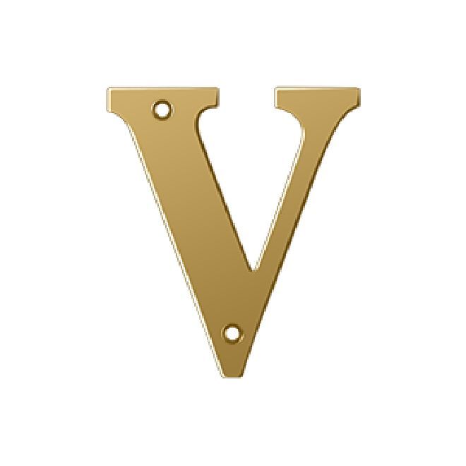 Deltana Solid Brass 4 Inch Residential Letter V - PVD Lifetime Brass