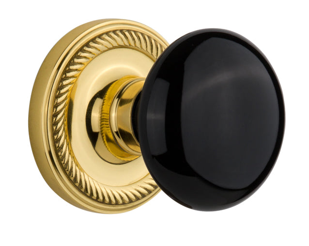 Nostalgic Warehouse Rope Rosette with Black Porcelain Knob - Mortise Lock