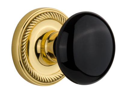 Nostalgic Warehouse Rope Rosette with Black Porcelain Knob - Mortise Lock