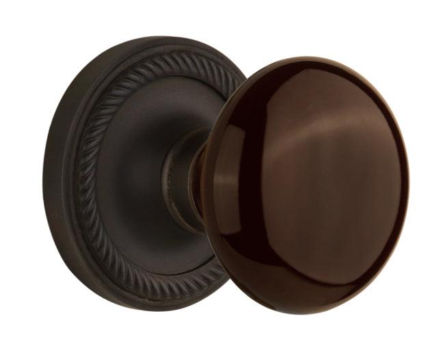 Nostalgic Warehouse Rope Rosette with Brown Porcelain Knob - Mortise Lock