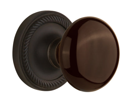 Nostalgic Warehouse Rope Rosette with Brown Porcelain Knob - Mortise Lock