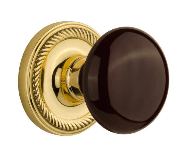 Nostalgic Warehouse Rope Rosette with Brown Porcelain Knob