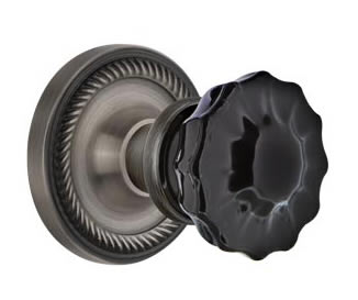 Nostalgic Warehouse Rope Rose with Black Crystal Knob