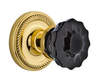 Nostalgic Warehouse Rope Rose with Black Crystal Knob