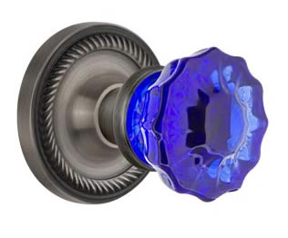 Nostalgic Warehouse Rope Rose with Cobalt Crystal Knob