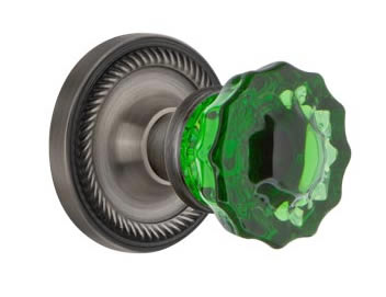 Nostalgic Warehouse Rope Rose with Emerald Crystal Knob