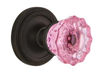 Nostalgic Warehouse Rope Rose with Pink Crystal Knob