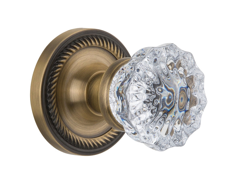Nostalgic Warehouse Crystal Knob with Rope Rosette - Antique Brass ( All Mortise Come W/ Keyhole )