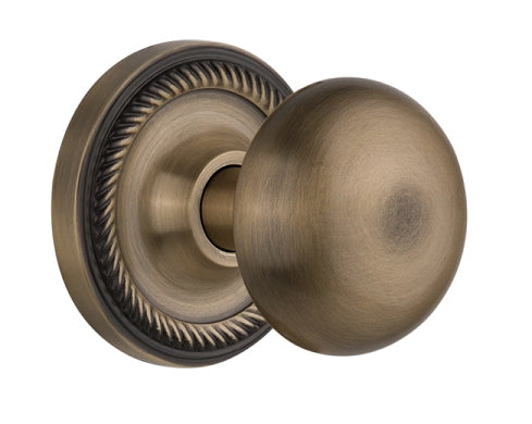 Nostalgic Warehouse New York Knob with Rope Rosette - Antique Brass