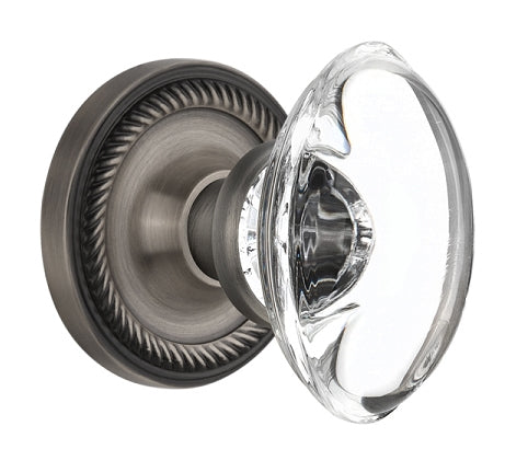 Nostalgic Warehouse Rope Rosette with Oval Clear Crystal Knob