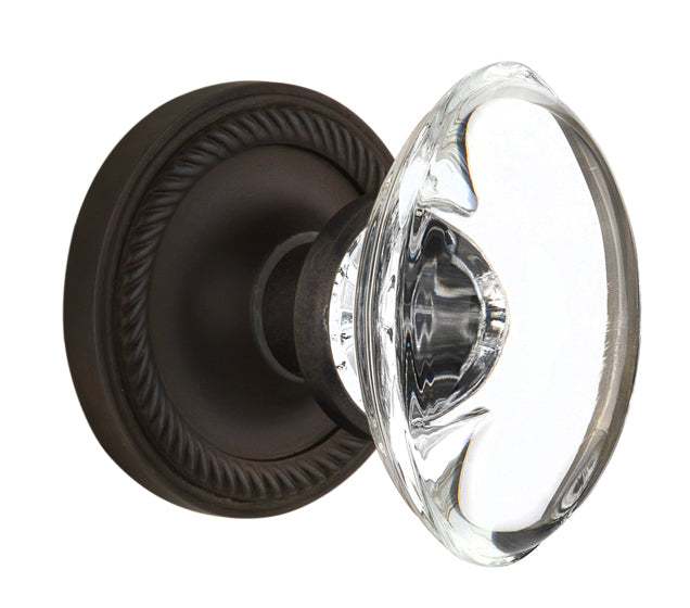 Nostalgic Warehouse Rope Rosette with Oval Clear Crystal Knob - Mortise Lock