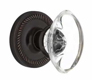 Nostalgic Warehouse Rope Rosette with Oval Clear Crystal Knob - Timeless Bronze