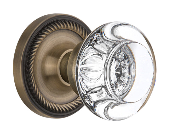 Nostalgic Warehouse Rope Rosette with Round Clear Crystal Knob - Mortise Lock