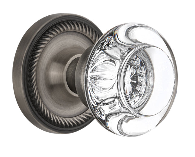 Nostalgic Warehouse Rope Rosette with Round Clear Crystal Knob