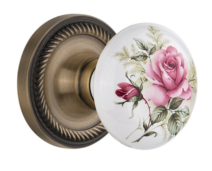 Nostalgic Warehouse Rope Rosette with Rose Porcelain Knob - Mortise Lock