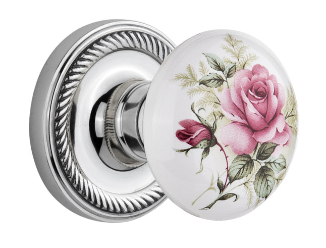 Nostalgic Warehouse Rope Rosette with Rose Porcelain Knob - Mortise Lock