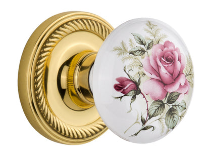 Nostalgic Warehouse Rope Rosette with White/Rose Porcelain Knob