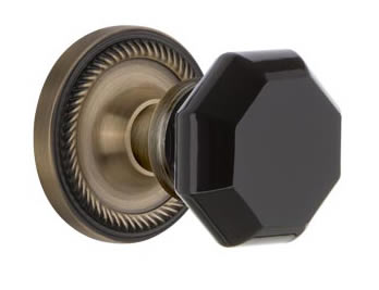 Nostalgic Warehouse Rope Rose with Black Waldorf Crystal Knob