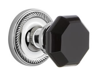 Nostalgic Warehouse Rope Rose with Black Waldorf Crystal Knob