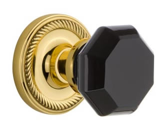 Nostalgic Warehouse Rope Rose with Black Waldorf Crystal Knob