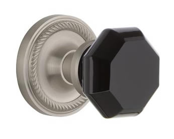 Nostalgic Warehouse Rope Rose with Black Waldorf Crystal Knob