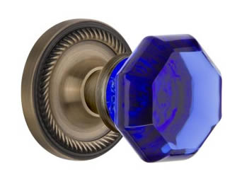Nostalgic Warehouse Rope Rose with Cobalt Waldorf Crystal Knob
