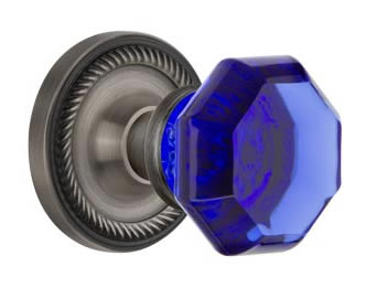 Nostalgic Warehouse Rope Rose with Cobalt Waldorf Crystal Knob