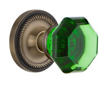 Nostalgic Warehouse Rope Rose with Emerald Waldorf Crystal Knob