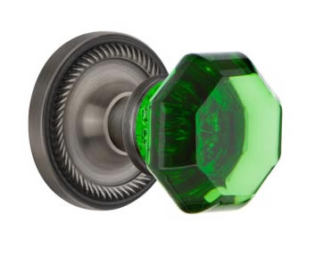 Nostalgic Warehouse Rope Rose with Emerald Waldorf Crystal Knob
